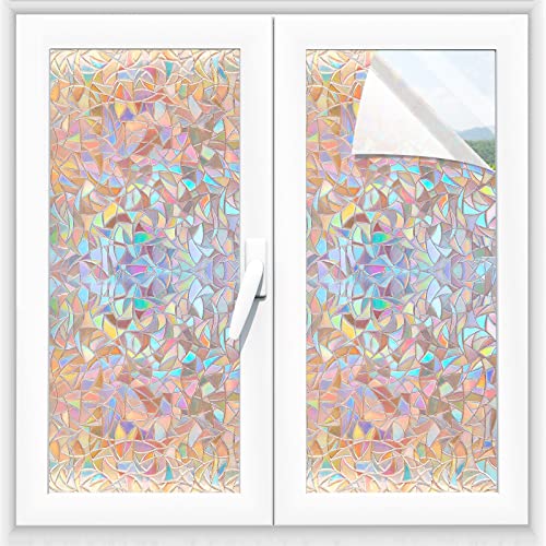 Alyvisun Selbsthaftend Regenbogen Fensterfolie 44.5x220cm, Bunte Blickdicht Sichtschutzfolie Fenster, Dekorfolie Glasfolie UV Sonnenschutz Klebefolie Fenster für Büro und Zuhause von Alyvisun