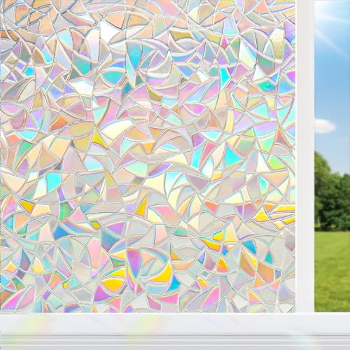 Alyvisun Blickdicht Sichtschutzfolie Fenster 60x220cm, Selbstklebend 3D Regenbogen Fensterfolie mit Statischer Haftun, UV-Schutz Fensterdekorfolie für Büro und Zuhause von Alyvisun