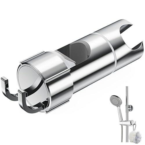 Alyvisun Duschkopfhalter mit 2 Haken, verstellbare Duschhalterung für 16–27 mm Gleitstange, universeller verchromter Duschkopfhalter, Ersatz mit einfacher Installation von Alyvisun