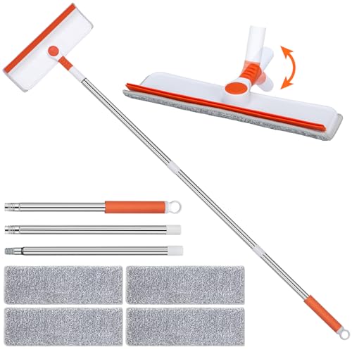 Alyvisun Fensterputzer Teleskop, Professioneller Fensterwischer mit Verlängerungsstange [132cm], 2 in 1 Fensterputzer Set mit Silikonabzieher & 4 Mikrofaserschrubber für Hohe Fenster von Alyvisun