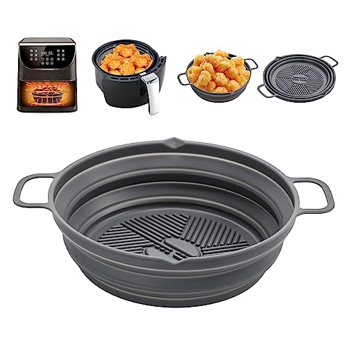 Alyvisun Silikonform für Heißluftfritteuse Airfryer Zubehör Silikonmatte Wiederverwendbar Silikon Backform Accessories Pot Liner für Air Fryer, Mikrowelle, Ofen, Silicone, Grau von Alyvisun