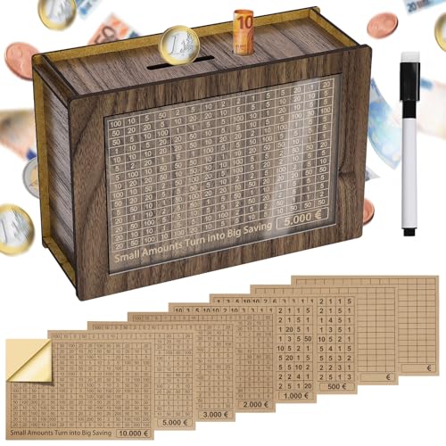 Alyvisun Spardose Holz mit Marker Aufklebern, Sparbüchse mit Zähler 5000€ Wiederverwendbare Geldkassette Holzspardose mit Sparziel zum Ankreuzen Sparbox Geldsparbox Cash Box €500-€10000 Ziel Alyvisun Spardose Holz mit Marker Aufklebern, Sparbüchse mit Zähler 5000€ Wiederverwendbare Geldkassette Holzspardose mit Sparziel zum Ankreuzen Sparbox Geldsparbox Cash Box €500-€10000 Ziel von Alyvisun