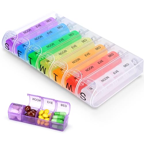 Alyvisun Tablettenbox 7 Tage 4 Fächer, Pillendose Morgens Mittags Abends vor dem Schlafengehen, Wochen Medikamentenbox Klein Pillenbox Tabletten Organizer Abnehmbar Tablettendose für Reisen Unterwegs Alyvisun Tablettenbox 7 Tage 4 Fächer, Pillendose Morgens Mittags Abends vor dem Schlafengehen, Wochen Medikamentenbox Klein Pillenbox Tabletten Organizer Abnehmbar Tablettendose für Reisen Unterwegs von Alyvisun