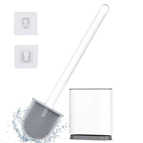 Alyvisun Klobürste Silikon, WC Bürste Silikon, Toilettenbürste mit Halter, Schnelltrocknende WC Bürste Wandmontage, Toilettenbürstenhalter Ohne Bohren, Klobürste Set für Badezimmer, Weiß Alyvisun Klobürste Silikon, WC Bürste Silikon, Toilettenbürste mit Halter, Schnelltrocknende WC Bürste Wandmontage, Toilettenbürstenhalter Ohne Bohren, Klobürste Set für Badezimmer, Weiß von Alyvisun