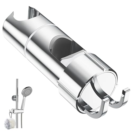 Alyvisun Verstellbarer Duschhalterung mit 2 Haken für 20,5–23,5 mm Duschköpfe, Universal Duschkopfhalterung Ohne Bohren für 18–25 mm Duschstange, Verchromt Handbrause Halterung von Alyvisun