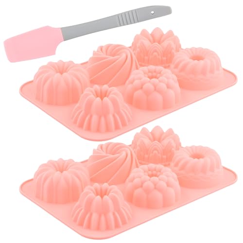 Alyxen 2 Stück Gugelhupfform, Backform aus Silikon mit Spatel，Wiederverwendbare für Chiffonkuchen, Muffins, Mousse von Alyxen
