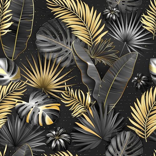 Alzkkll Selbstklebend Palm Blatt Tapete, 44.5 * 300CM Verdicken Ablösbare wasserfeste Tapete Graues/Goldenes Tropisches Kontakt Papier Mehrzwecktapete DIY Klebefolie für Wohnzimmer Schlafzimmer Küche Alzkkll Selbstklebend Palm Blatt Tapete, 44.5 * 300CM Verdicken Ablösbare wasserfeste Tapete Graues/Goldenes Tropisches Kontakt Papier Mehrzwecktapete DIY Klebefolie für Wohnzimmer Schlafzimmer Küche von Alzkkll