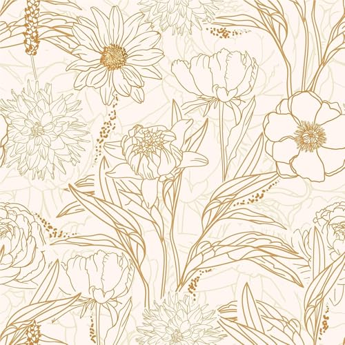Alzkkll Selbstklebende Tapete Blumen, 600 * 44.5cm Verdicken Gold/Weiß Tapete Vintage Blume Blatt Tapete Selbstklebend Wandverkleidung Selbstklebend Möbelfolie für Wand Möbel Regal Liner Dekor von Alzkkll