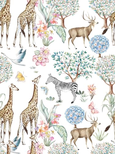 Alzkkll Selbstklebende Tapete Tier,44.5 * 300cm Zebras/Giraffen/Gänsesäger Tapete Vinyl Möbelfolie Vintage Ablösbare Wandverkleidung Abnehmbar Klebefolie für Wohnzimmer Schlafzimmer Wand Möbel von Alzkkll