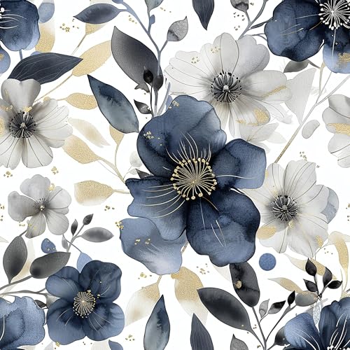 Tapete Einfache Tinte Stil Blume Selbstklebende Tapete 44.5CM x 3M Kontakt Papier Abnehmbar Wasserdicht Tapete Dekorative Vinyl Selbstklebende Tapete Geeignet Für Küche, Bad, Schlafzimmer, Wohnzimmer von Alzkkll