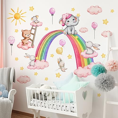 Wandtattoo Regenbogen,4Pcs Wandaufkleber Zum Abziehen und Aufkleben Wolken Schmetterlinge Elefant Stern Mädchen Wandsticker für Mädchenzimmer Kinderzimmer Babyzimmer von Alzkkll