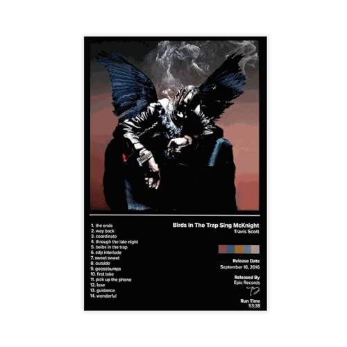 AmAzwi Travis Scott "Birds In The Trap Sing McKnight" Albumcover-Poster, 2 Leinwand-Poster, Wandkunst, Dekordruck, Bild Gemälde für Wohnzimmer, Schlafzimmer, Dekoration, ungerahmt: 30 x 45 cm von AmAzwi