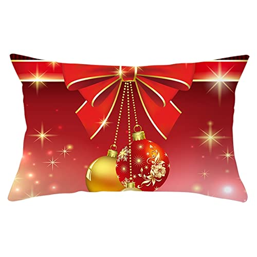 AMDXD 30x50cm Kissenbezug, Zierkissenbezüge in Polyester mit Weihnachtskugel Bow Band Muster Weich Bequem, Rechteckige Kissenhülle für Sofa Schlafzimmer Büro Auto Dekoration, Rot Gold, 30x50cm von AMDXD