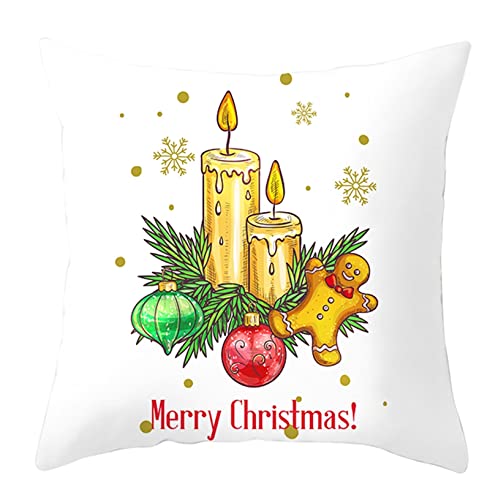 AMDXD 40x40CM Kissenbezüge, Zierkissenbezüge in Polyester mit Merry Christmas! Gingerbread Mann KerzeLicht Muster Weich, Quadratische Kissenhülle für Sofa Schlafzimmer, Weiß Gold, 40x40CM von AMDXD