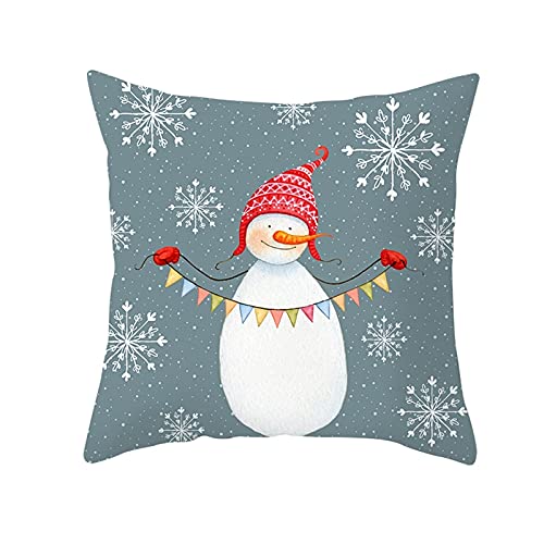 AMDXD 40x40cm Kissenbezug, Kissenhüllen in Polyester mit Schneemann mit Weihnachtsmütze Schneeflocke Muster Weich Bequem für Autos Wohnzimmer Schlafzimmer Dekor, Grau Weiß, 40x40cm von AMDXD