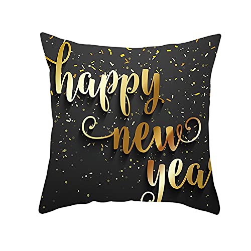 AMDXD 40x40cm Kissenbezug Weihnachten, Happy New Year Gedruckt Dekokissen aus Polyester Weich, Quadratische Kissenhülle für Sofa Schlafzimmer Wohnzimmer Dekoration, Dunkel Grau Gold von AMDXD