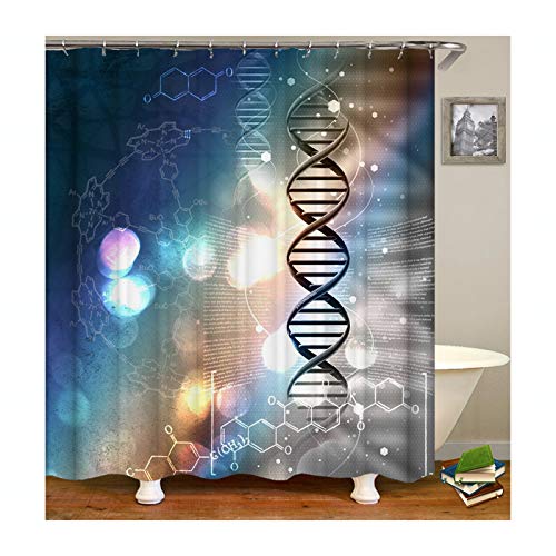 AmDxD Duschvorhang aus Polyester| 3D-Druck DNA Muster Design Badewanne Vorhang Badewannenvorhang | Bunt | mit 12 Duschvorhangringen für Badewanne Badezimmer - 180x200CM von AmDxD