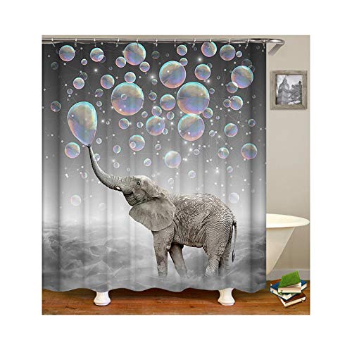 AmDxD Duschvorhang aus Polyester| 3D-Druck Elefant Blasen Muster Design Badewanne Vorhang Badewannenvorhang | Grau | mit 12 Duschvorhangringen für Badewanne Badezimmer - 120x180CM von AmDxD