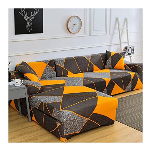 AMDXD Sofabezug 3 Sitzer, Geometrisch Irregulär Muster Stretch Anti-Rutsche Sofa Hussen Möbelschutz mit Elastischem für Wohnzimmer, in Polyester, Anti-Rutsch, Elastischer, Grau Orange, Stil 9 von AMDXD