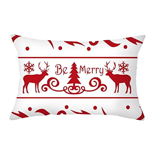 AMDXD Weihnachten Kissenbezug 30x50cm, Zierkissenbezüge Elch Be Merry Muster, in Polyester, für Zuhause Sofa, Schlafzimmer Dekoration, Rot Weiß von AMDXD