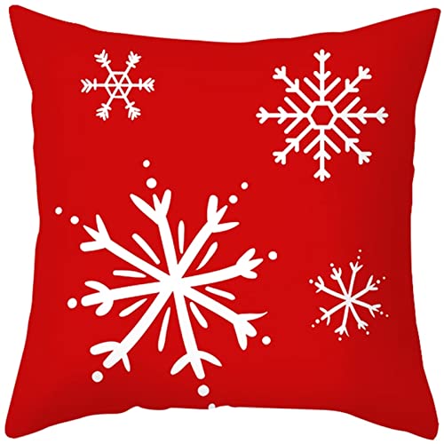 AMDXD Weihnachten Kissenbezug 40x40cm, Kissenhüllen Schneeflocke Muster, in Polyester, für Zuhause Autos Wohnzimmer Schlafzimmer Sofa Dekoration, Weiß Rot von AMDXD