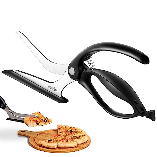 AmHoo Pizzaschere, Edelstahlklinge, Salat-Pizzaschneider, Schere mit Servierer, hervorragende Geschenke von AmHoo