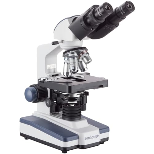 AmScope B120C-50P100S 40X-2500X LED Lab Binokular-Verbundmikroskop mit 3D-Tisch und 50 Stück Leer Folien von AmScope