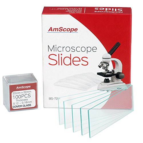 AmScope BS-72P-100S-22 72 Vorgereinigter Blindmikroskop Objektträger mit 100 Quadratischem 22mm x 22mm Deckglas von AmScope