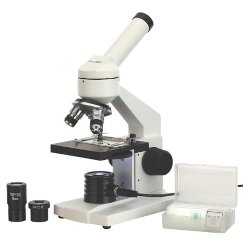 AmScope M102C-PB10 Monokulares LED-Metallrahmen-Verbundmikroskop mit 10-teiligen Objektträgern, 40X-1000X von AmScope