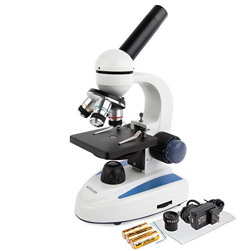 AmScope M158C Schnurloses LED-Studenten Mikroskop mit Metallrahmen, Glaslinsen und Grob- und Feinfokus, 40X-1000X von AmScope