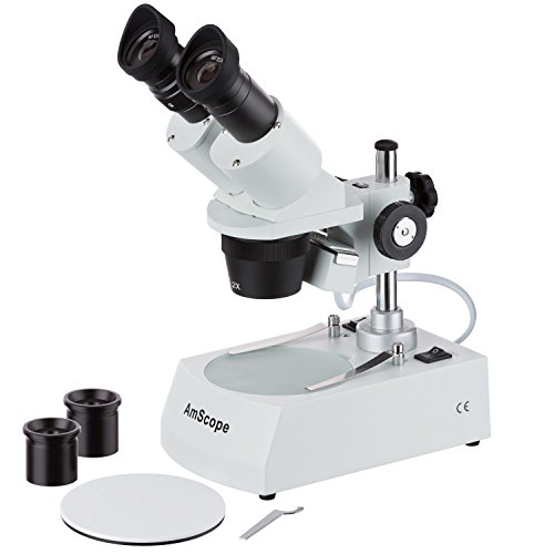 AmScope SE306R-PZ Kompaktes Stereomikroskop mit Mehreren Objektiven und abgewinkeltem Kopf, Metallsäulenständer, Halogenbeleuchtung Oben und unten, 20X-80X von AmScope