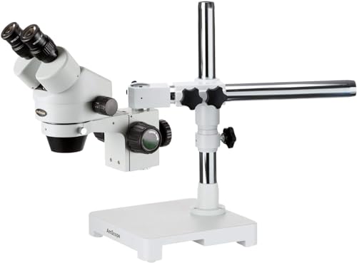 AmScope SM-3B Stereo-Zoom-Mikroskop mit Einarmigem Auslegerständer, 7X-45X, Weiß von AmScope