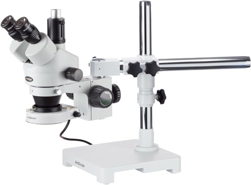 AmScope SM-3TX-80S Trinokulares Zoom Stereomikroskop mit Auslegerständer und 80 LED-Licht, 3.5X-45X, Weiß von AmScope