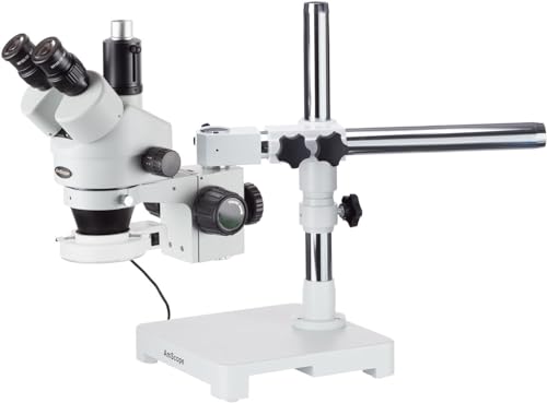 AmScope SM-3TZZ-54S Boom Ständer Trinokulares Zoom Stereomikroskop mit 54 LED-Licht, 3.5X-180X, Weiß von AmScope