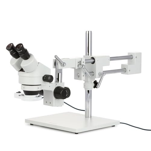 AmScope SM-4B-FRL Binokulares Stereo-Boom-Mikroskop mit Ringlicht, 7X-45X, Weiß von AmScope