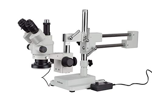 AmScope SM-4NTPX-144 Simul-Focal Stereo Zoom Mikroskop auf Boom Ständer mit einem LED Ring Light, 3.5X-45X, Weiß von AmScope