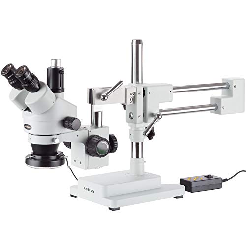 AmScope SM-4TY-144A Trinokulares Stereomikroskop mit 4-Zonen-144-LED-Ringlicht, 7X-90X, Weiß von AmScope