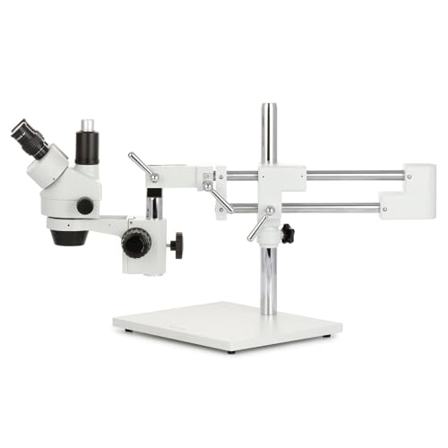 AmScope SM-4TZ Trinokulares Stereo-Zoom-Mikroskop mit Doppelarm-Ausleger, 3.5X-90X, Weiß von AmScope