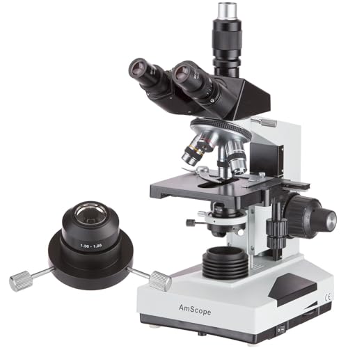 AmScope T490B-DKO Trinokulares Dunkles Feld Verbundmikroskop mit Ölkondensator, 40X-2000X, 12" x 9" x 16", Weiß von AmScope