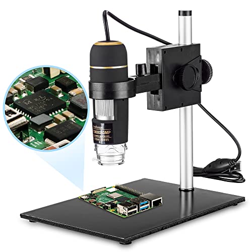 AmScope UTP200X003MP Handheld USB Digitalmikroskop mit LED-Beleuchtung und Ständer, 10X-200X, 0.3MP, Schwarz von AmScope