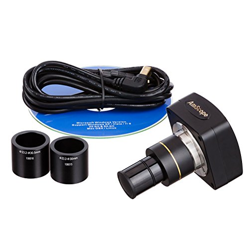 Amscope 5 MP Digitale Mikroskopkamera ifür Bilder und Videos Inclusive Vermessungsoftware 40fach Vergrößerung + 0,5X 0.5X Verkleinerungsobjektiv, USB 2.0 Anschluss, C Mount Adapter, Okular von AmScope