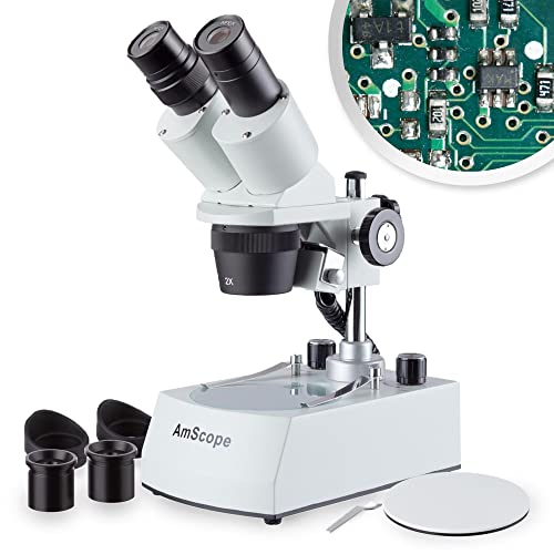 AmScope SE306R-P-LED Kompaktes Stereomikroskop mit mehreren Objektiven, abgewinkeltem Kopf, Metallsäulenständer, LED-Beleuchtung oben und unten, 20X-40X von AmScope