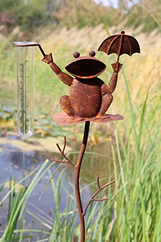AmaCasa Regenmesser Litermesser Frosch aus Metall | Niederschlagsmesser für Haus & Garten | inklusive Glas mit Skala |Gartenstecker mit Einer Höhe von 100cm von AmaCasa