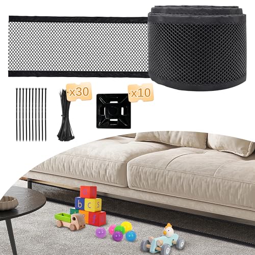 AmaCielo Unterbett-Blocker, 10,2 x 40 m, Unterbett-Blocker für Haustiere, Spielzeug-Blocker für unter Möbeln mit 30 Kabelbändern, Couch-Zubehör (schwarz) von AmaCielo