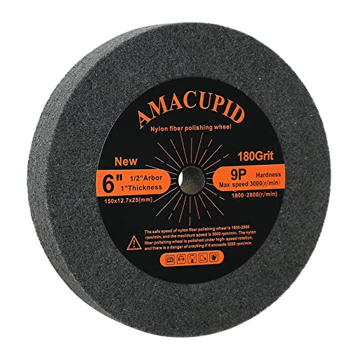 AmaCupid Entgratungsscheibe, Nylonfaser-Polierscheibe, 150 mm, Härte 9P. Geeignet für Tischschleifmaschinen. Polieren von Edelstahl usw., 12,7-mm-Spindel von AmaCupid