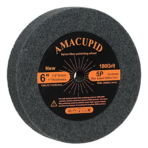 AmaCupid Polierscheibe aus gebürsteter Nylonfaser, 150 mm, Härte 5P. Geeignet für Doppelschleifmaschinen und Poliermaschinen. Polieren weicher Materialien wie Kupfer und Aluminium. 12,7 mm Spindel von AmaCupid