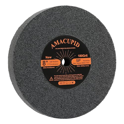 AmaCupid Polierscheibe aus gebürsteter Nylonfaser, 200 mm, Härte 5P. Geeignet für Doppelschleifmaschinen und Poliermaschinen. Polieren weicher Materialien wie Kupfer und Aluminium. 16mm Spindel von AmaCupid