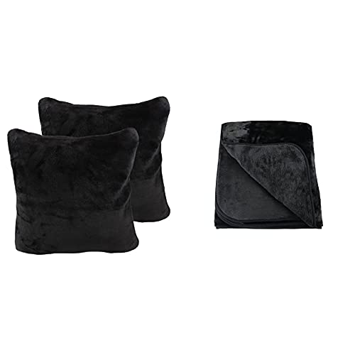 Amago Kuscheldecke (130 x 170 cm) + Kissenbezug 2er Set (50 x 50 cm), Cashmere-Feeling - Schwarz von Amago