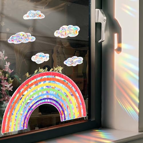 Amabro 6 Stück Vogelschutz Aufkleber für Fenster,Prisma Fensteraufkleber Vogelschutz Fenster,Suncatcher Sonnenfänger Sticker Regenbogen Folie Vogel Aufkleber Fenster Vinyl Vögel Antikollisions von Amabro