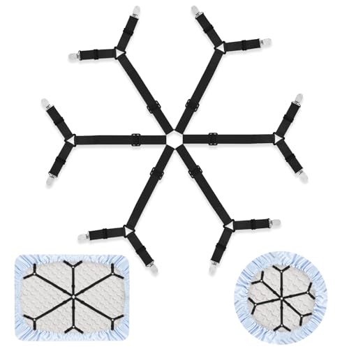 Amabro Bettlakenverschlüsse, elastische Bettlakenhalter Riemen verstellbares Bettlaken Scrunchie Spannbettlaken stabile Hosenträger Greifer mit Metallklammern für Bettlaken Matratzenbezüge(Schwarz) von Amabro